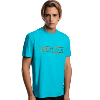 Herren T-Shirt mit gummiertem Print Türkis S 2