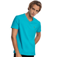 Herren T-Shirt mit V-Ausschnitt Türkis L 1