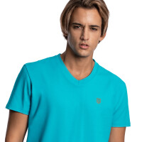 Herren T-Shirt mit V-Ausschnitt Türkis L 2