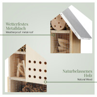 XXL Insektenhotel mit wetterfestem Metalldach aus Kiefernholz