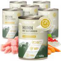 Hundenassfutter - Huhn mit Naturreis an Möhren & roten Johannisbeeren | 6 x 400g