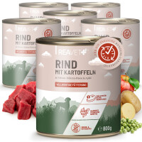 Hundenassfutter - Rind mit Kartoffeln an Erbsen-Möhren-Püree & Apfel | 6 x 800g