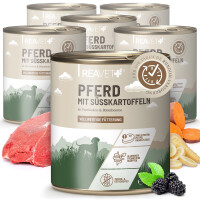 Hundenassfutter - Pferd mit Süßkartoffeln an Pastinaken & Brombeeren | 6 x 800g