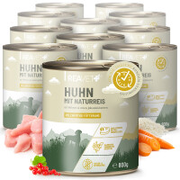 Hundenassfutter - Huhn mit Naturreis an Möhren & roten Johannisbeeren | 12 x 800g