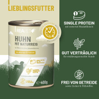 Hundenassfutter - Huhn mit Naturreis an Möhren & roten Johannisbeeren | 12 x 800g