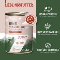 Hundenassfutter - Rind mit Kartoffeln an Erbsen-Möhren-Püree & Apfel | 12 x 400g