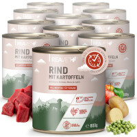 Hundenassfutter - Rind mit Kartoffeln an Erbsen-Möhren-Püree & Apfel | 12 x 800g