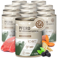 Hundenassfutter - Pferd mit Süßkartoffeln an Pastinaken & Brombeeren | 12 x 400g