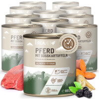 Hundenassfutter - Pferd mit Süßkartoffeln an Pastinaken & Brombeeren | 12 x 800g